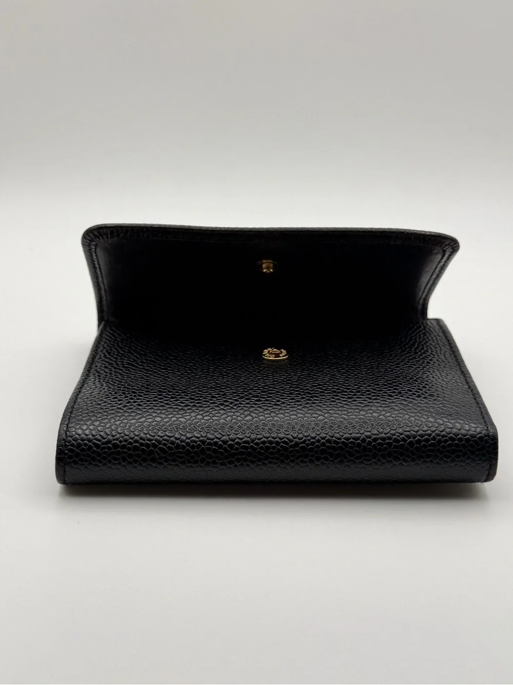 CHANEL Black Caviar Leather Compact Trifold Wallet